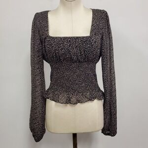 Princess Polly Womens Dark Cottagcore Milkmaid Top Size 6 Black Coquette Smocked